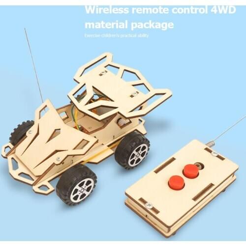 DIY RC Racing Car Model Remote Control Vehicle Materials Science Technology Early Educational Toys Wooden DIY Assembled Toys