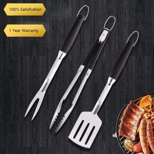 Outdoor BBQ Plastic Handle Stainless Steel Combination Barbecue Fork Shovel Clip Three Sets of Accessories Barbecue Tools