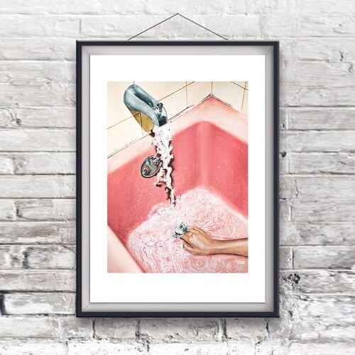 Modern Pink Sexy Girl Bathtub Wall Art Canvas Painting Nordic Posters And Prints Wall Pictures For Toilet Bathroom Pop Art Decor