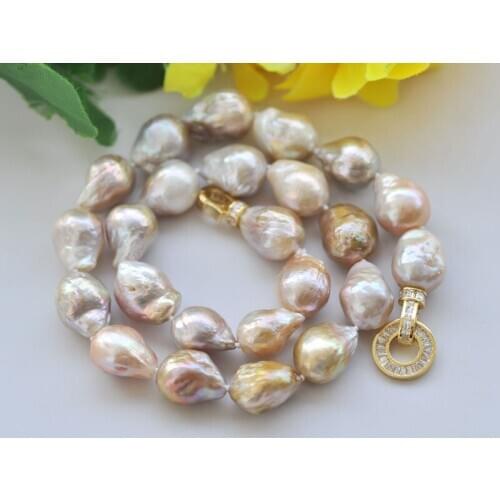 P7077 17" 16mm Pink Lavender Almost-Round Edison Keshi Pearl Choker Necklace