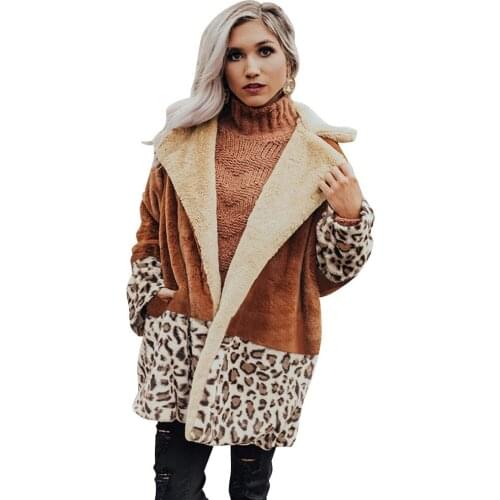 Sexy Leopard Teddy Coat Fluffy Sherpa Fleece Cardigan Leopard Patch Winter Warm Jacket Luxury Faux Fur Coat