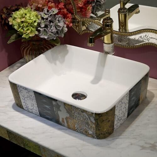 Europe style rectangular chinese washbasin sink Jingdezhen Art Counter Top ceramic bathroom sink corner wash basin