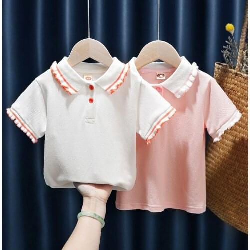 Girls' Shirt Baby Infants Children Korean-style Short Sleeve Polo Collar Leisure Tops 2020 Brand Summer Wear New Style