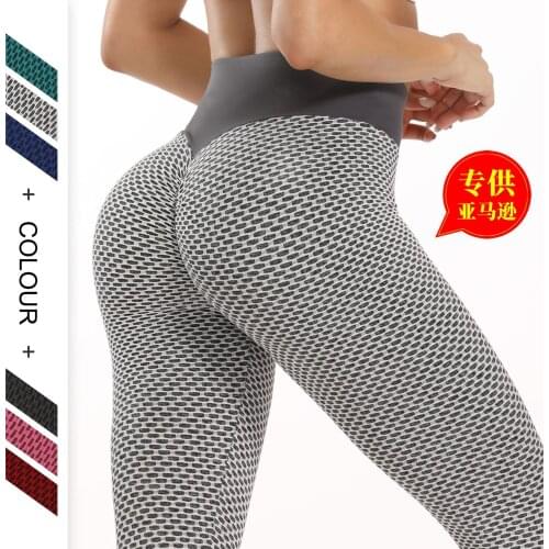 Pantalones de yoga Yoga wear fitness woman plus thick peach hips high waist raised hip honeycomb jacal bubble yoga pants