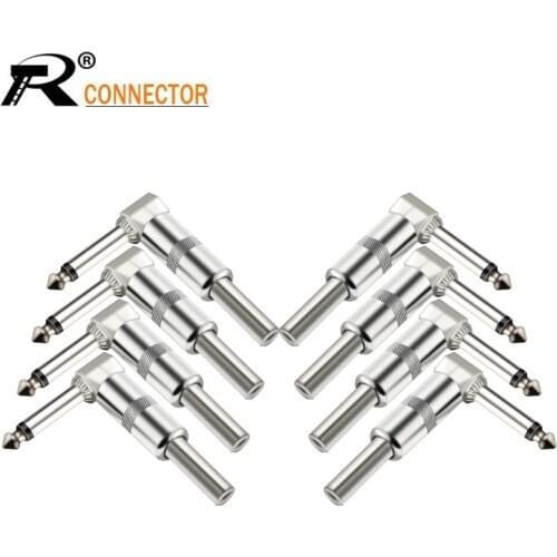 Right Angle 6.35mm Jack Microphone plug Speaker Assembly 6.3mm mono Nickle plated Audio Plug Spring Wire Connector