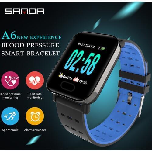 SANDA Smart Watch A6 IP67 Waterproof Bluetooth Heart Rate Blood Pressure Health Bracelet Men Women Smartwatch for IOS Android