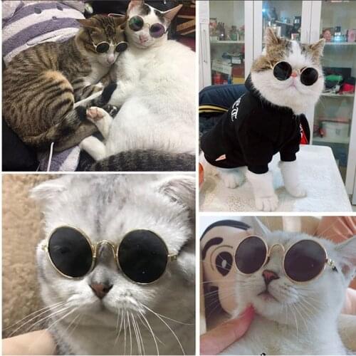 Pet Products Lovely Vintage Round Cat Sunglasses Reflection Eye wear glasses For Small Dog Cat Pet Photos Props Accessories