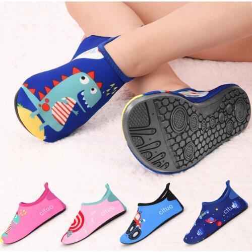Kids Swim Water Shoes Baby Child Quick-Dry Non-Slip Cute Cartoon Crab Shark Print Barefoot Aqua Socks for Beach Pool Soft Shoes