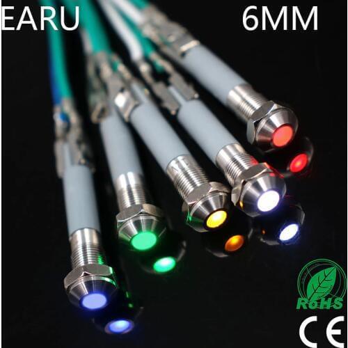 Waterproof IP67 6mm LED Metal Indicator Light Signal Lamp 3V 5V 6V 9V 12V 24V 110V 220v Red Yellow Blue Green White Pilot Seal