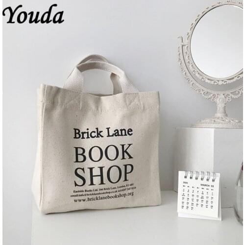 Youda Retro Literary Women Tote Bag Linen Canvas Bags Lunch Box Pack Letter Print Casual Shopping Packs Reusable Handbags New