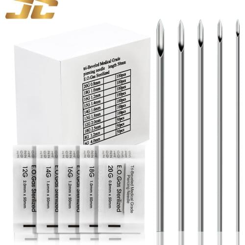 Ear Septum Nose Piercing Needles Piercing Needles Body Art Supply Surgical Steel EO Gas Sterilized Hollow Body Piercing Needles