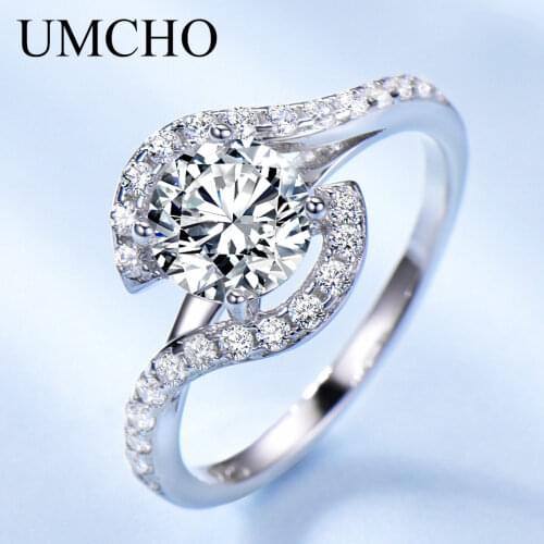 UMCHO Solid 925 Sterling Silver Bridal Cubic Zircon Rings For Women Solitaire Engagement Wedding Band Party Brand Fine Jewelry