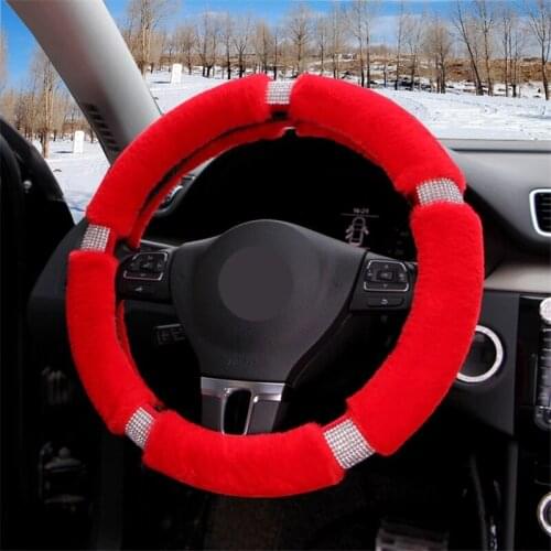 Winter Steering Wheel Cover Warm Cute Diamond Car Steering Wheel Cover On The Steering Wheel Plush Handle Cover Universal Women