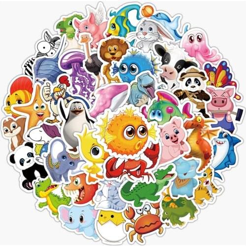 10/50/100PCS Cute Animal Cartoon Graffiti Stickers Laptop Guitar Luggage Fridge Phone Waterproof Sticker Decal Kid Classic Toy