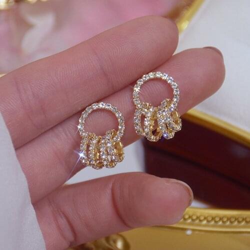 14K Real Gold Elegant Simple Style Geometric Stud Earrings for Women AAA Cubic Zircon Delicate Jewelry Earrings