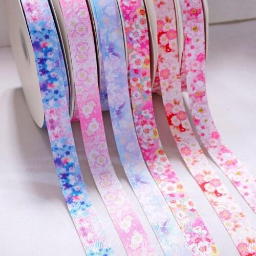 2Y/lot 25mm Floral Butterfly Ribbons Thermal Transfer Flowers Printed Grosgrain Ribbon DIY Handmade Material Tape Decoration