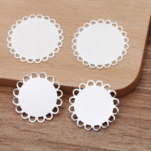 200pcs silver plated flat pad lace 20mm 25mm tray bezel blank pendant base cabochon settings