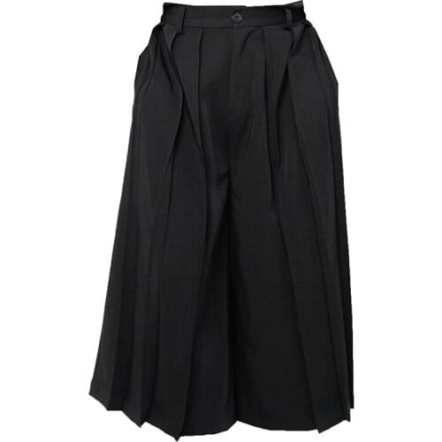 2021 Men clothing Hair Stylist fashion Original design super loose pleated Wide Leg skirt Pants plus size costumes 27-46