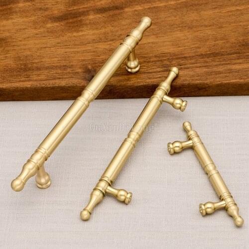 4PCS Pitch 64mm-224mm Brass Gold Door Handles and Knobs Drawer Pulls Kitchen Cabinet Handles and Furniture Hardware GF144