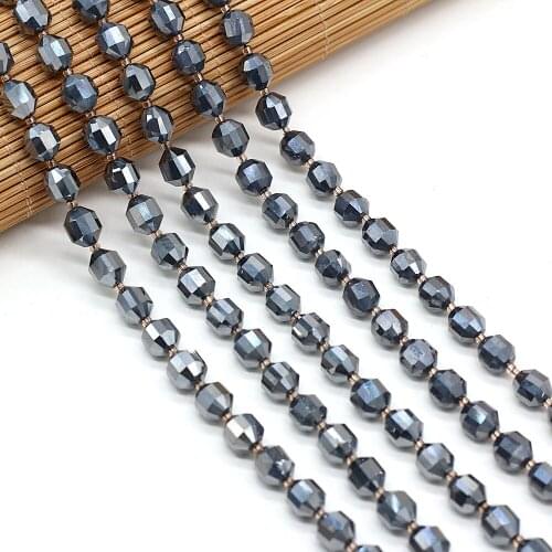 New Natural Faceted Stone Beads Hematite 8mm Irregural Shapen Loose Beads for Making Jewelry Necklace Length 38cm