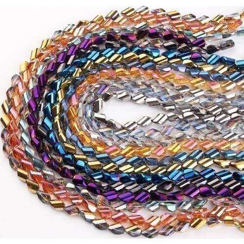 Wholesale Faceted Glass Plated Beads 4/6/8mm Austrian Crystal Long Twist Charms Jewelry Making Needlework Accessories