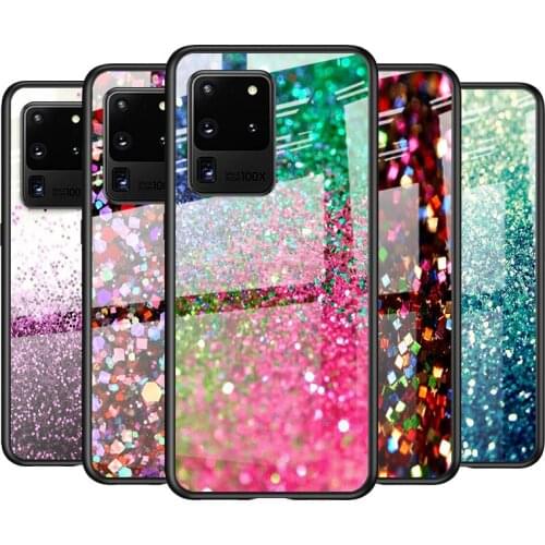 Tempered Glass Cover Glitter Sand printing art For Samsung Galaxy S21 Ultra Plus 5G M51 M31 M21 Shockproof Shell Phone Case