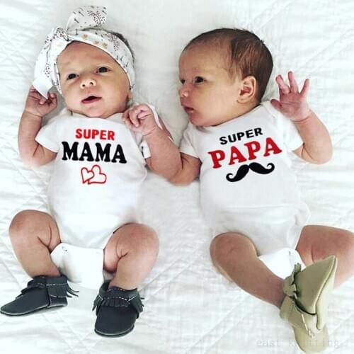 DERMSPE Funny Super Mama Papa Printed Baby Romper New Fashion Boys Girls Jumpsuit Soft Short Sleeved O Neck Bodysuit 0-24M