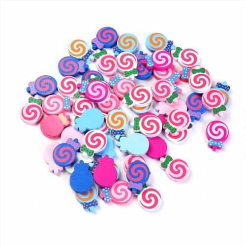 50Pcs Colorful Lollipop Shape Wooden Beads Wood Chip Childrens Handmade Beaded Environmentally Jewelry Baby Toys Accessories