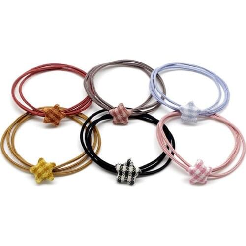 Baby Kids Plaid Stars Elastic Rubber Hair Bands Girls Ponytail Holders Headband Hair Rope Princess Headdress Hair Accessories
