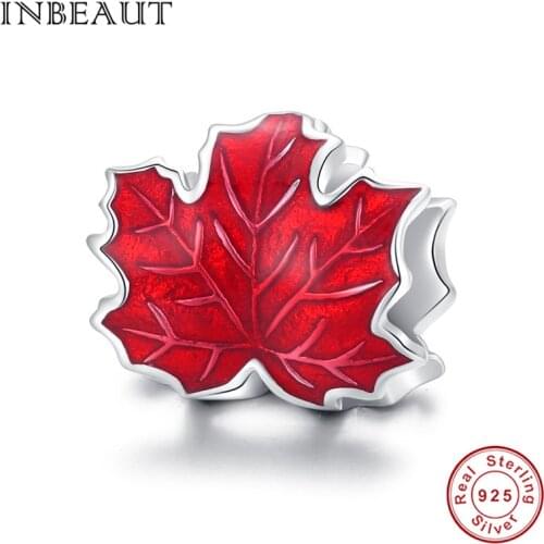INBEAUT Original silver 100% 925 red enamel CZ maple leaf beads fit brand Pan bracelet DIY women exquisite jewelry making