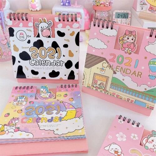 2021New Cartoon Animal Unicorn Series Desktop Calendar Double Schedule Schedule Planner Annual Agenda Organizer Office Girl gift