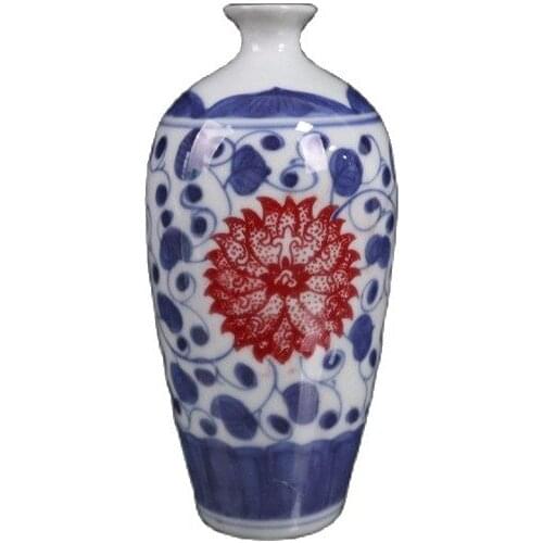 China Old Porcelain Blue And White Underglaze Red Lotus Vase