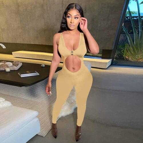 Khaki/red/black Waist Band Cut Out Skinny Romper Women Deep V Neck Sleeveless Sportswear Outfit Activewear Party Club Bodysuit