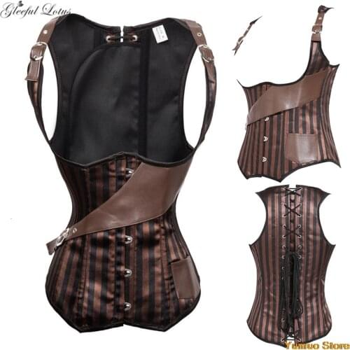 Steampunk Corset Top Women Corset Sexy Bustier Gothic Corselet Overbust Leather Bustier Waist Trainer Plus Size 6xl Steel Boned