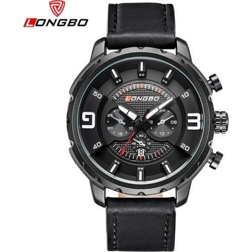 Longbo Luxury Casual Hollow Out Dial Unique Design Watches Genuine Leather Date Calendar Men Women Waterproof Wrist Watches 3011
