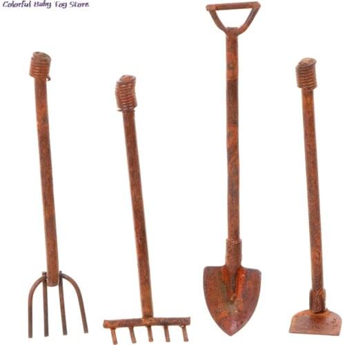 1:12 Scale Dollhouse Miniature Shovel Hoe And Pitchfork Farming Tools Fairy Garden Accessories Furniture Toys