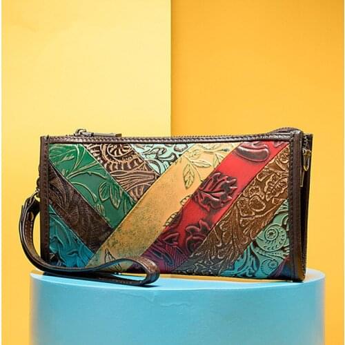 Fashion luxury multifunctional ladies Genuine leather horizontal chain shoulder bag daily embossed color matching clutch wallet