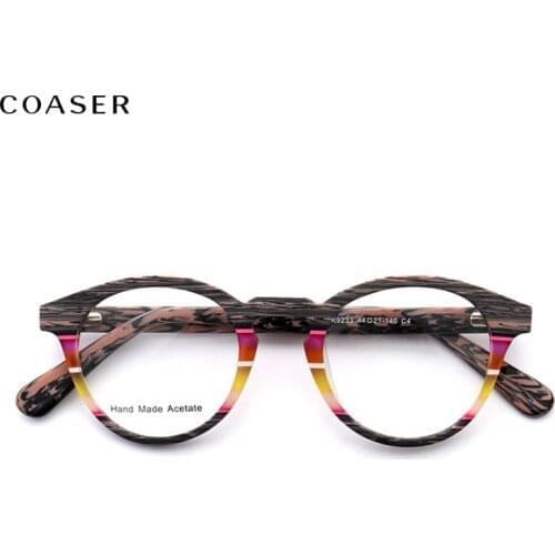 COASER Vintage Women Glasses Frame Trendy Round Men Retro Acetate Eyeglasses Prescription High Quality Optical Eyewear frame