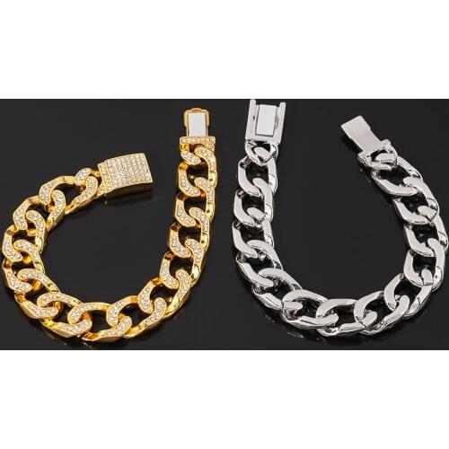 Iced Out Bracelet for Men 15mm Miami Cuba Chains Micro Pave Zircon Bracelets Fashion Hip Hop Rock Jewelry