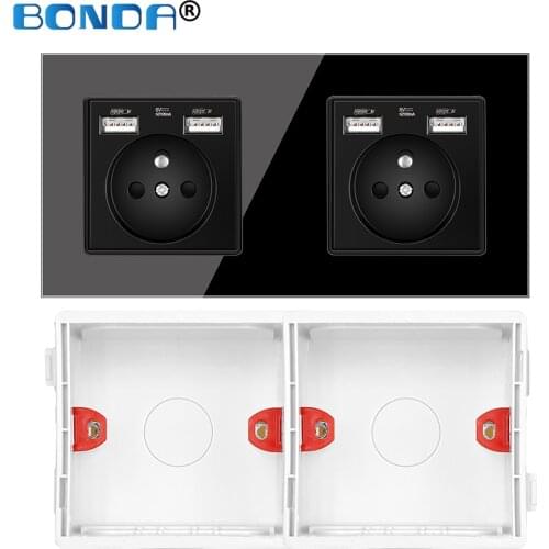 BONDA Wall Crystal Glass Panel Power Socket Usb Plug Has Been Grounded 16A French Standard 172 * 86mm Kids Safety Protection