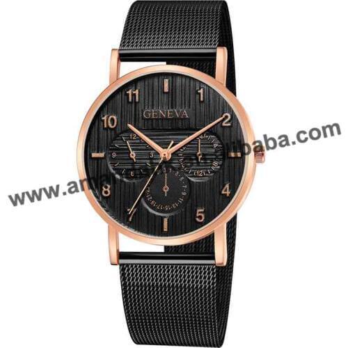 New Fashion Alloy Mesh Geneva Business Watches Round Analog Quartz Dress Men Wrist Watch Casual Men Women Watch 661