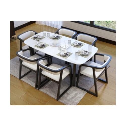Marble dining table, square solid wood combination home dining table, rock board dining table