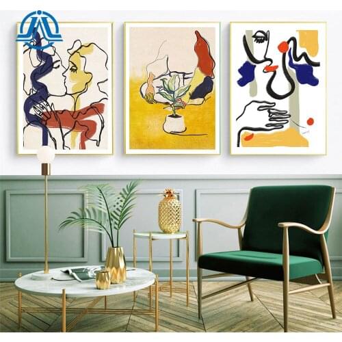 Line Art Poster Abstract Canvas Painting Kiss Wall Art Print Nordic Minimalist Modern Pictures For Living Room On The Wall Decor