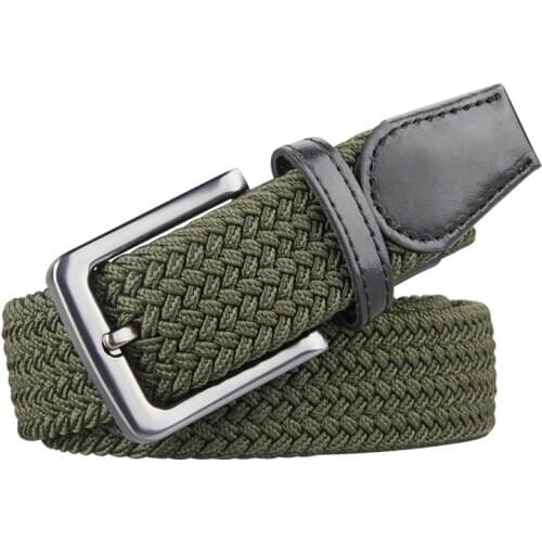 Men Elastic Belt high quality Durable Military Color Casual Pin Buckle Golf Leather Canvas Belts for Men Stretch Woven Belt
