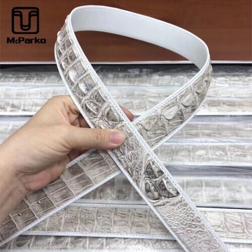 McParko Luxury White Crocodile Leather Belt Without Buckle Genuine Leather Belt No Buckle Mens Fashion Strap Waist Belt Men 38mm