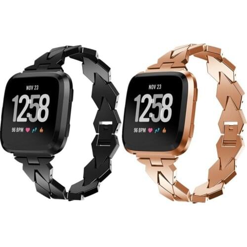 Rose Gold Stainless Steel Watch Strap For Fit bit Versa Band Accessories Prismatic Matel Smart Bracelet Strap Replacement Band
