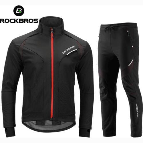 ROCKBROS Long Sleeve Cycling Sets Winter Thermal Fleece Jersey Windproof Reflective Jacket Bicycle Sportswear Cycling Clothings