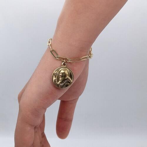 Silver Color /Golden Stainless Steel St Benedict Medal Bracelet For Women Men Metal San Benito Metal Lock Chain Bohemia Bracelet