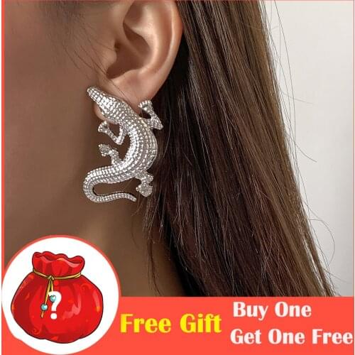 Cosysail Punk Exaggeration Crocodile Stud Earrings for Female Y2K 2021 Trendy Alloy Ear Stud Party Jewelry Gift