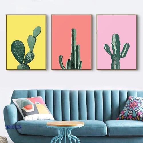Nordic Colourful Canvas Painting Fashion Cute Cactus Posters And Prints Wall Art Unframed Pictures For Living Room Decor